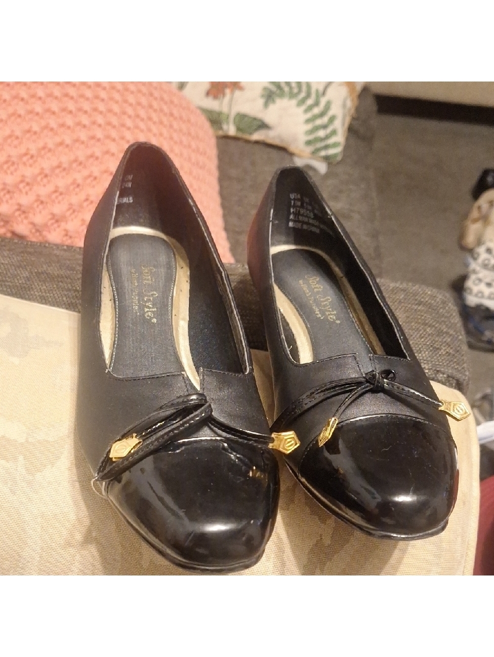 Van Eli Black Flats with Gold Accents